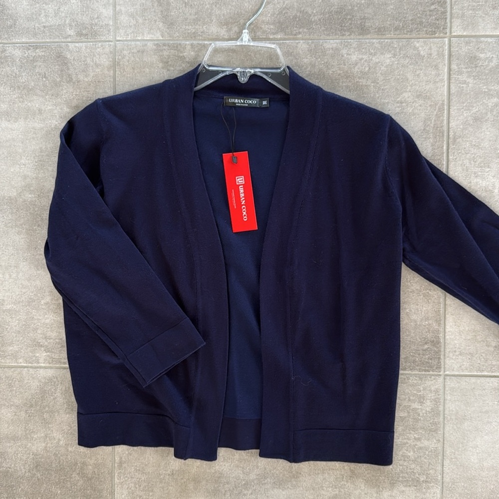 NWT Urban Coco Women's Navy Blue 3/4 Sleeve Open Front Cardigan - Size M